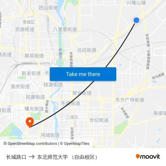 长城路口 to 东北师范大学 （自由校区） map