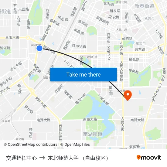 交通指挥中心 to 东北师范大学 （自由校区） map