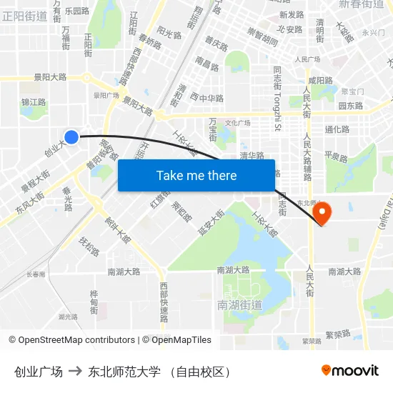 创业广场 to 东北师范大学 （自由校区） map
