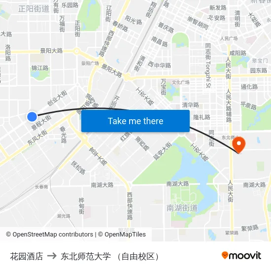 花园酒店 to 东北师范大学 （自由校区） map