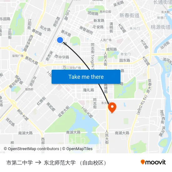 市第二中学 to 东北师范大学 （自由校区） map
