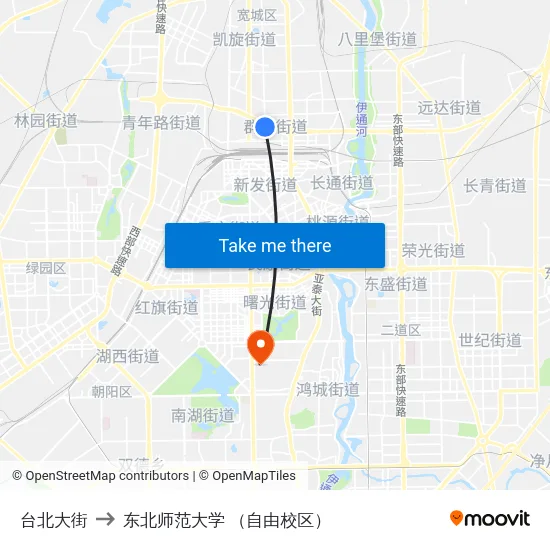 台北大街 to 东北师范大学 （自由校区） map