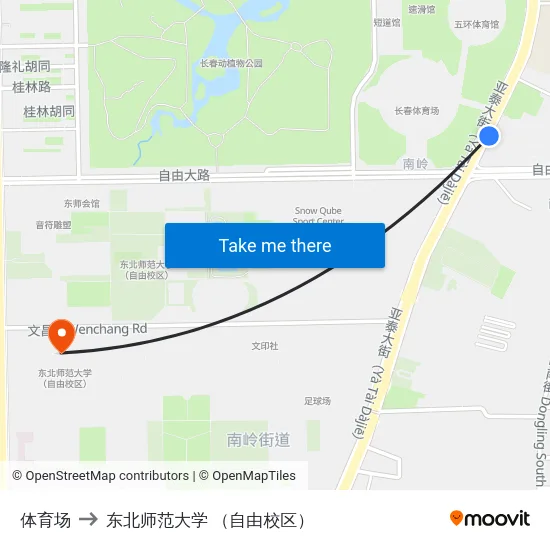体育场 to 东北师范大学 （自由校区） map