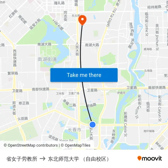 省女子劳教所 to 东北师范大学 （自由校区） map