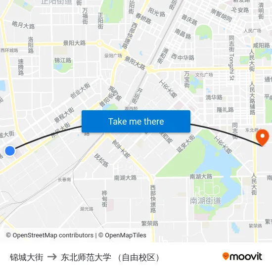 锦城大街 to 东北师范大学 （自由校区） map