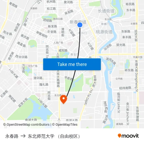 永春路 to 东北师范大学 （自由校区） map