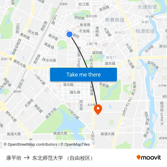 康平街 to 东北师范大学 （自由校区） map