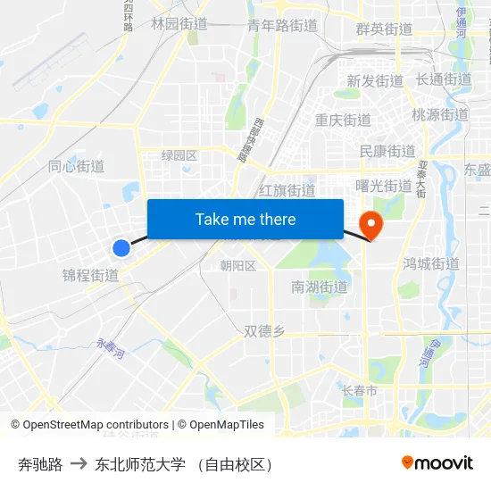 奔驰路 to 东北师范大学 （自由校区） map