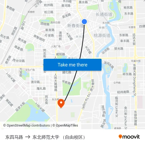 东四马路 to 东北师范大学 （自由校区） map