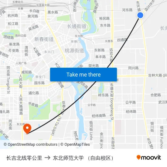 长吉北线零公里 to 东北师范大学 （自由校区） map