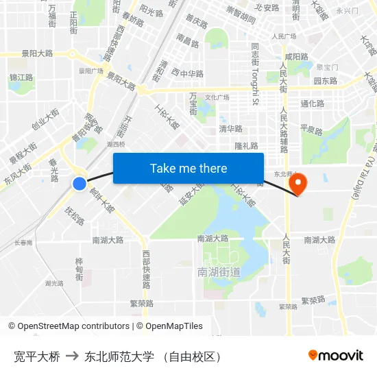 宽平大桥 to 东北师范大学 （自由校区） map