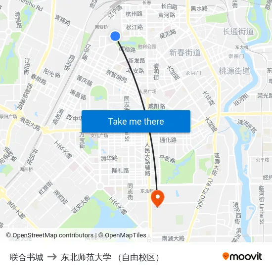 联合书城 to 东北师范大学 （自由校区） map