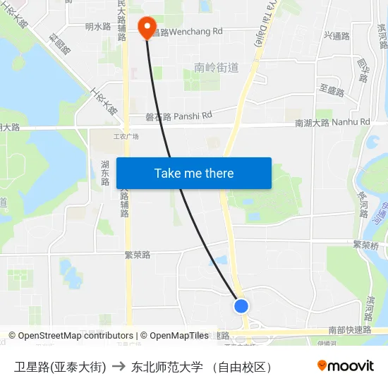 卫星路(亚泰大街) to 东北师范大学 （自由校区） map