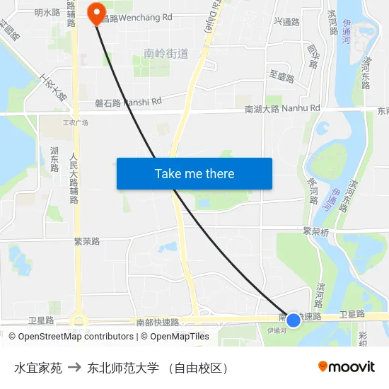水宜家苑 to 东北师范大学 （自由校区） map