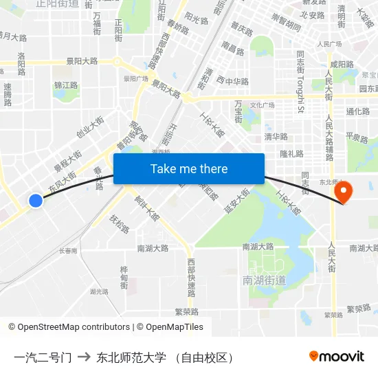 一汽二号门 to 东北师范大学 （自由校区） map