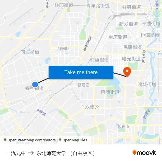 一汽九中 to 东北师范大学 （自由校区） map