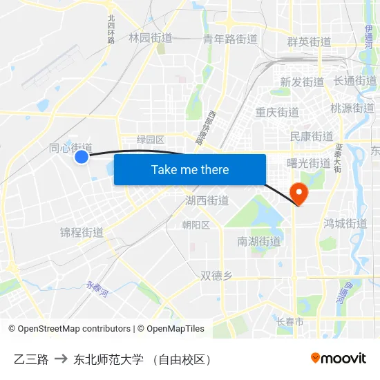 乙三路 to 东北师范大学 （自由校区） map