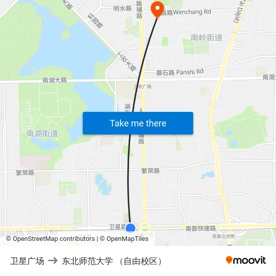 卫星广场 to 东北师范大学 （自由校区） map