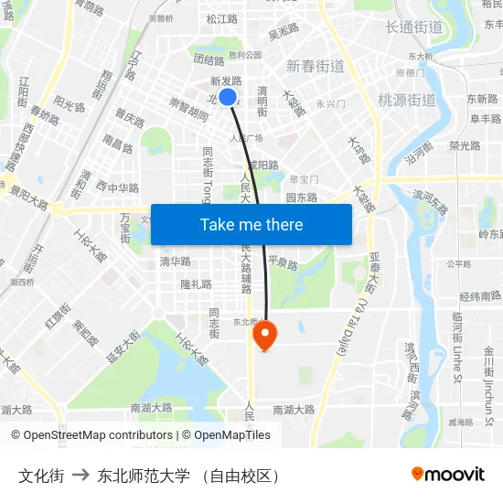 文化街 to 东北师范大学 （自由校区） map