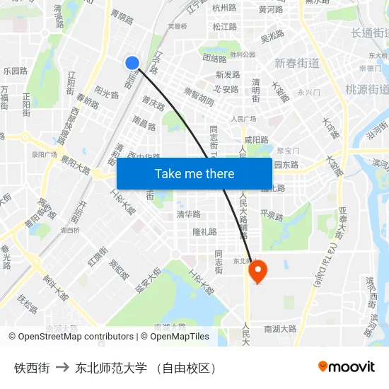 铁西街 to 东北师范大学 （自由校区） map
