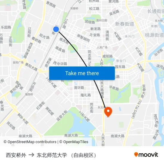 西安桥外 to 东北师范大学 （自由校区） map