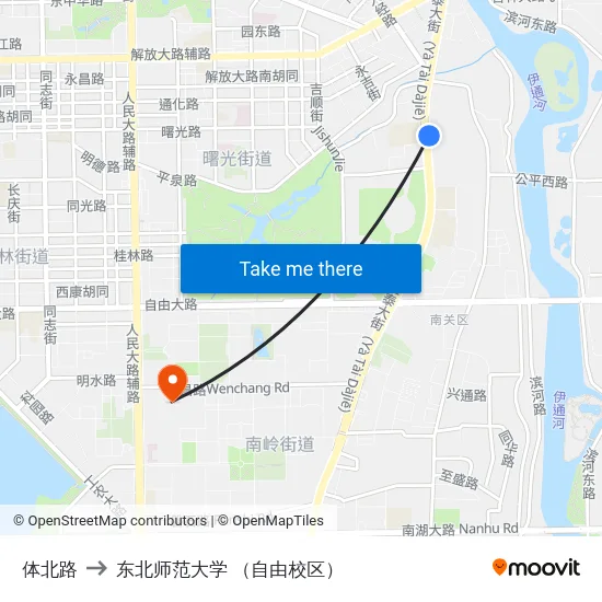 体北路 to 东北师范大学 （自由校区） map