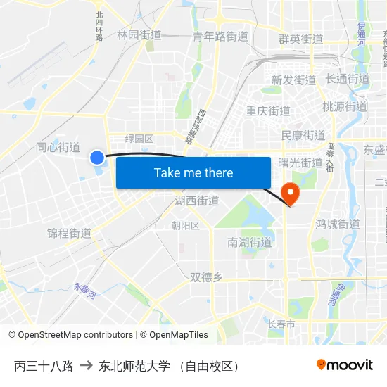 丙三十八路 to 东北师范大学 （自由校区） map