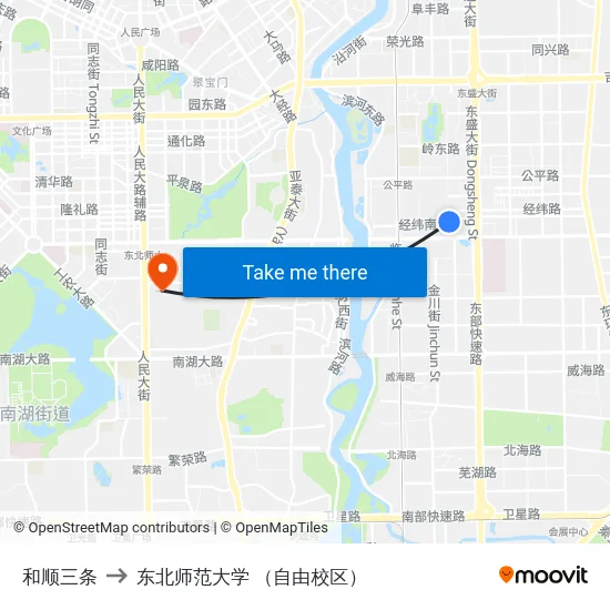 和顺三条 to 东北师范大学 （自由校区） map