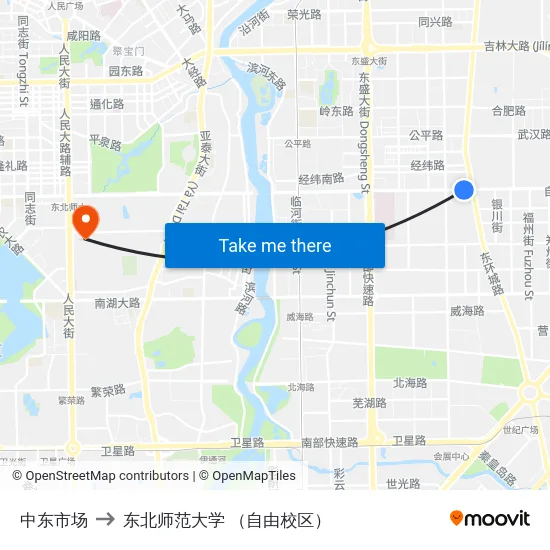 中东市场 to 东北师范大学 （自由校区） map