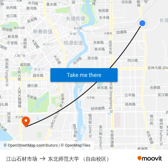 江山石材市场 to 东北师范大学 （自由校区） map