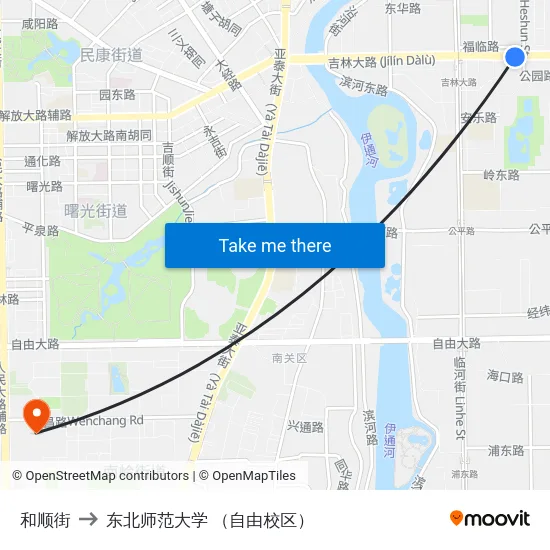 和顺街 to 东北师范大学 （自由校区） map
