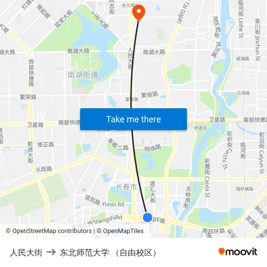 人民大街 to 东北师范大学 （自由校区） map