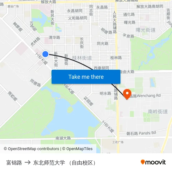 富锦路 to 东北师范大学 （自由校区） map