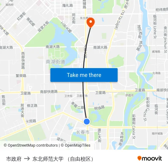 市政府 to 东北师范大学 （自由校区） map