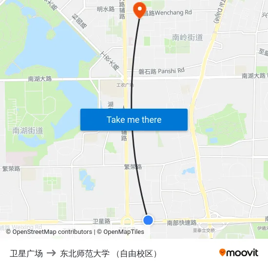 卫星广场 to 东北师范大学 （自由校区） map