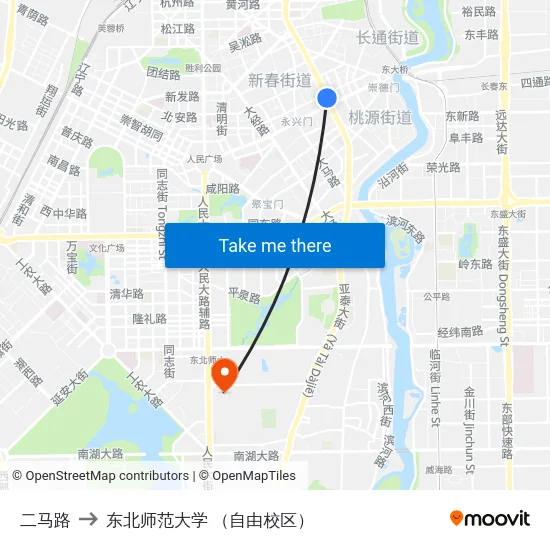 二马路 to 东北师范大学 （自由校区） map