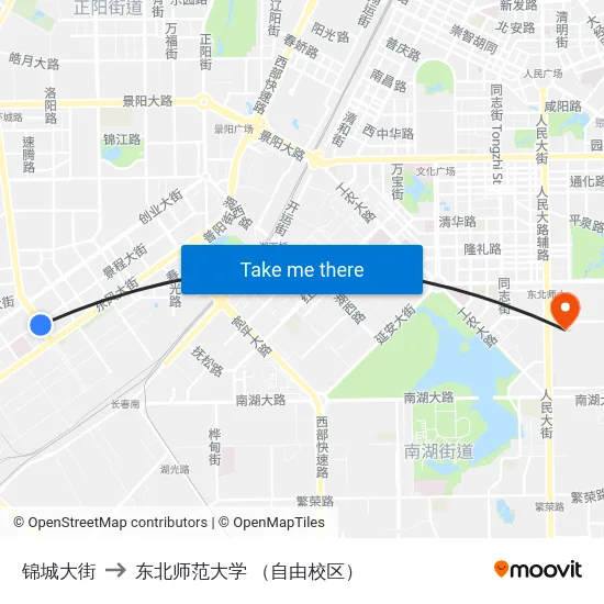 锦城大街 to 东北师范大学 （自由校区） map