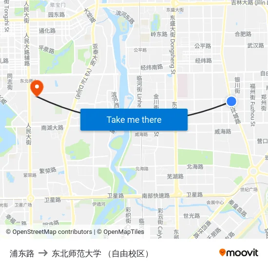 浦东路 to 东北师范大学 （自由校区） map