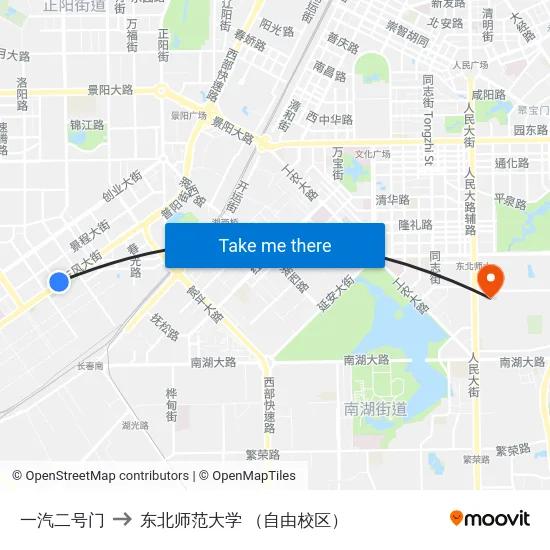 一汽二号门 to 东北师范大学 （自由校区） map
