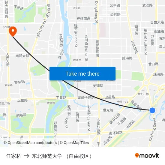 任家桥 to 东北师范大学 （自由校区） map
