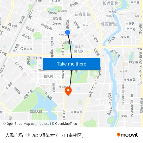 人民广场 to 东北师范大学 （自由校区） map