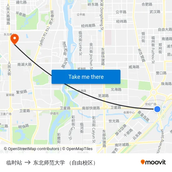 临时站 to 东北师范大学 （自由校区） map