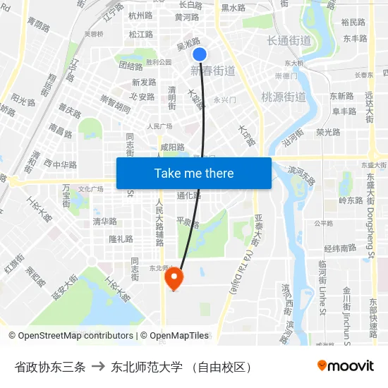 省政协东三条 to 东北师范大学 （自由校区） map