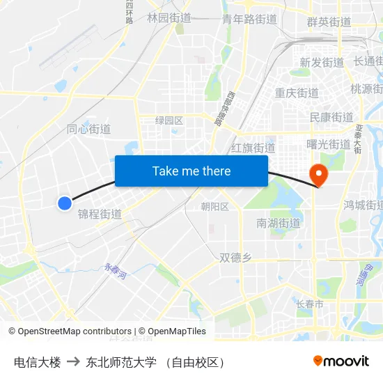 电信大楼 to 东北师范大学 （自由校区） map