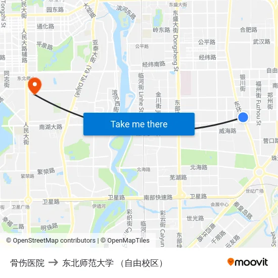 骨伤医院 to 东北师范大学 （自由校区） map