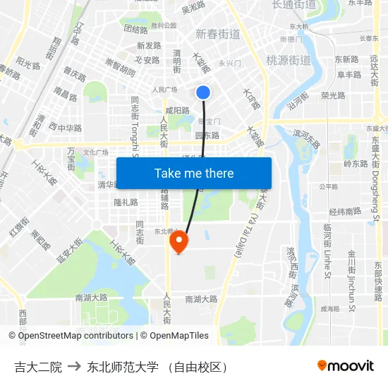 吉大二院 to 东北师范大学 （自由校区） map