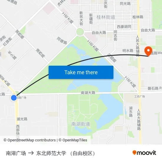 南湖广场 to 东北师范大学 （自由校区） map