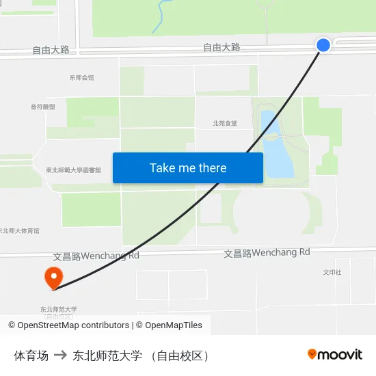 体育场 to 东北师范大学 （自由校区） map