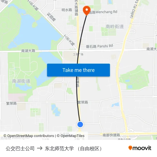 公交巴士公司 to 东北师范大学 （自由校区） map