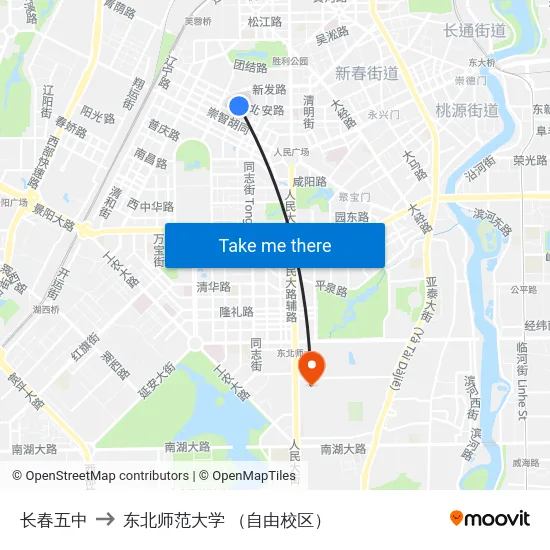 长春五中 to 东北师范大学 （自由校区） map